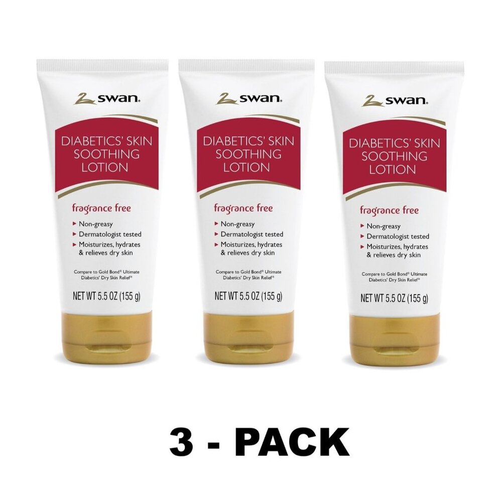 3 Pack Swan Diabetics Skin Soothing Lotion Fragrance Free 5.5 oz Lot Of 3